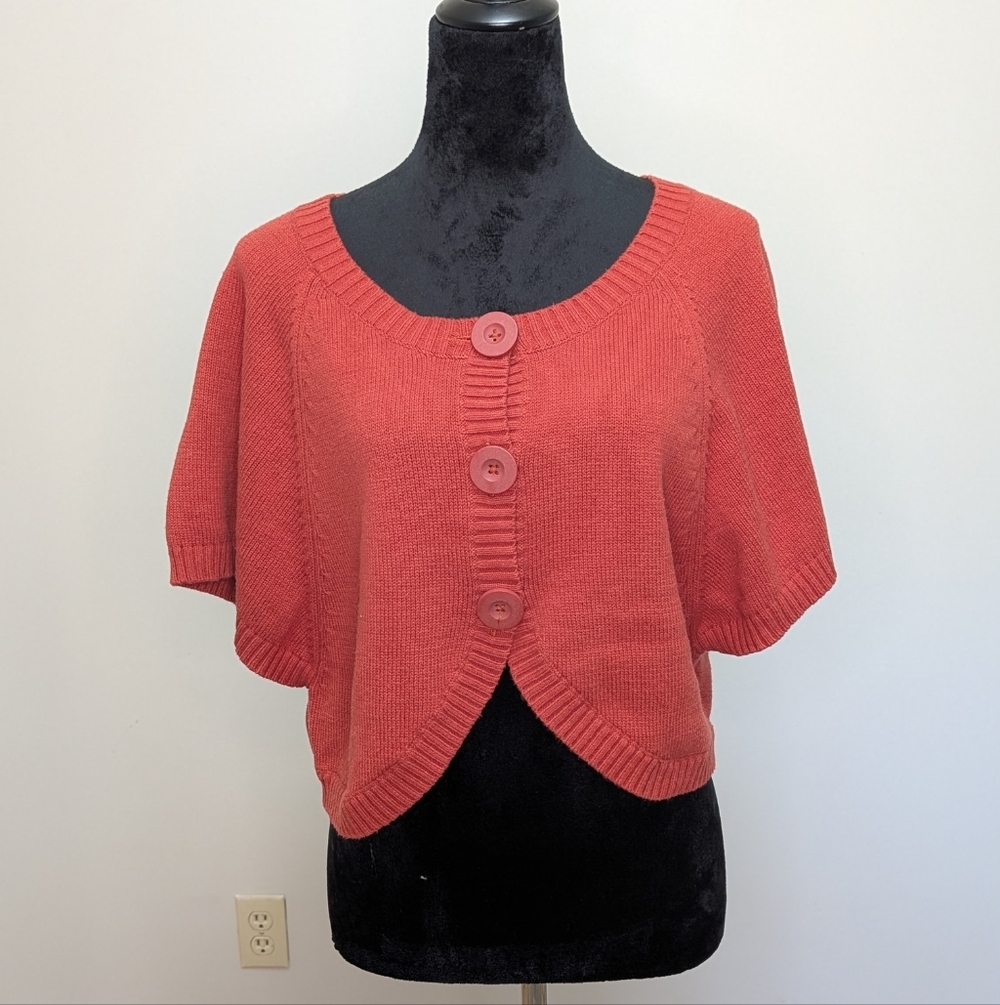 Elle Women's Rust Red Button-Up Sweater Sz L Chunky Buttons Knit